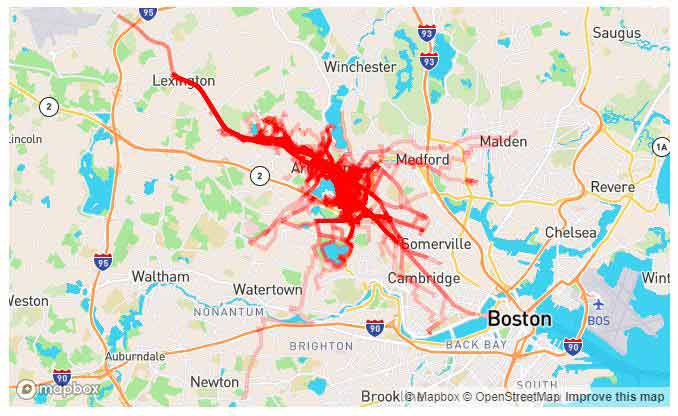 View of areas Dockless Bike Share Riders are Covering since June 2018 Launch