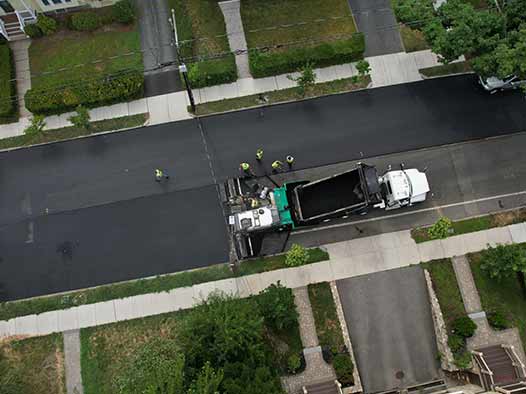 Drone shot of paving Medford Street