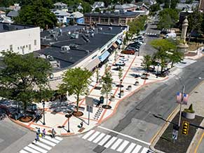 Drone shot of Broadway Plaza