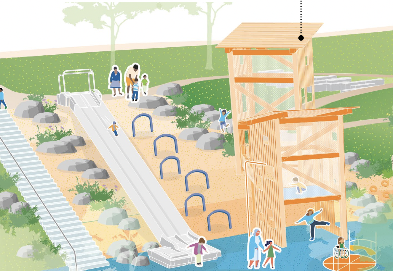 Sketch of updated Robbins Farm Park Slide and play area