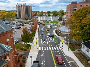 Arial view of Chestnut Street with fresh line painting.