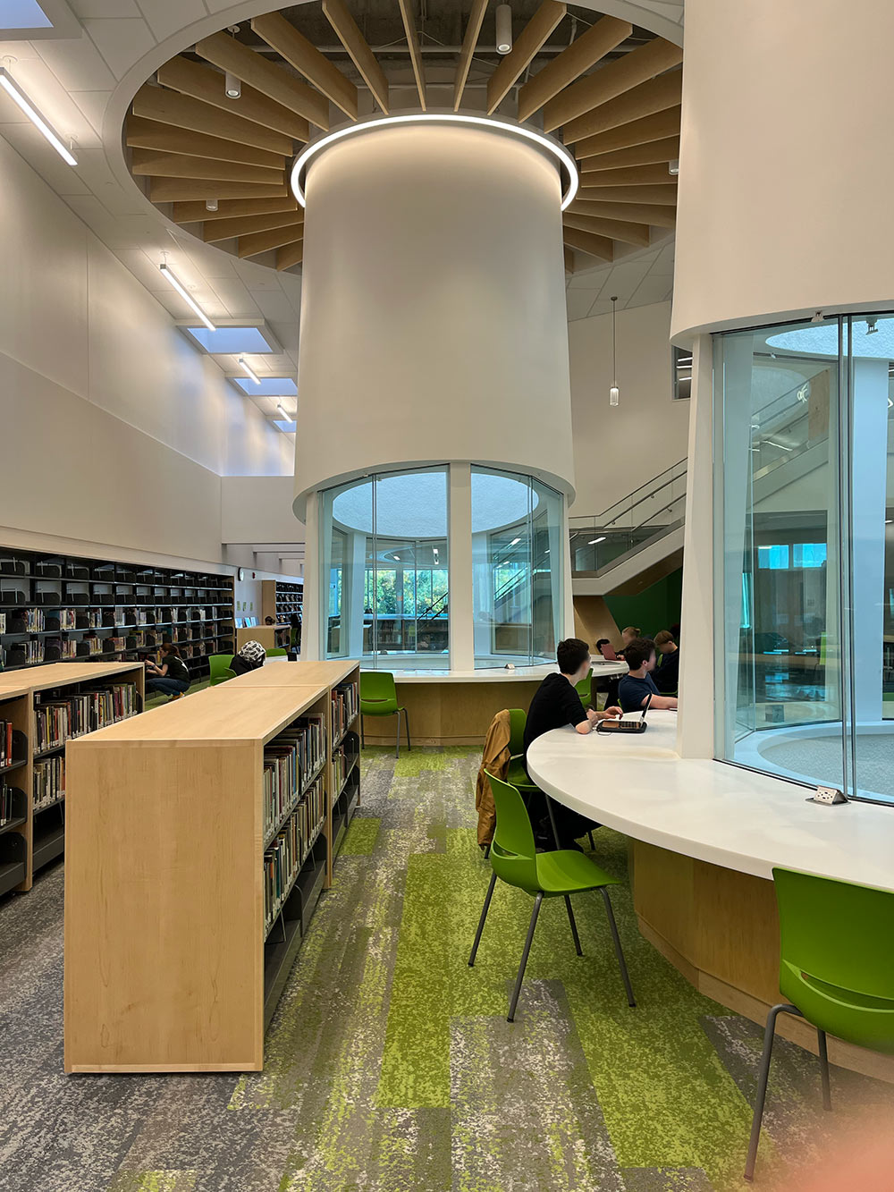 Students sit in the new Media Center at Arlington High School